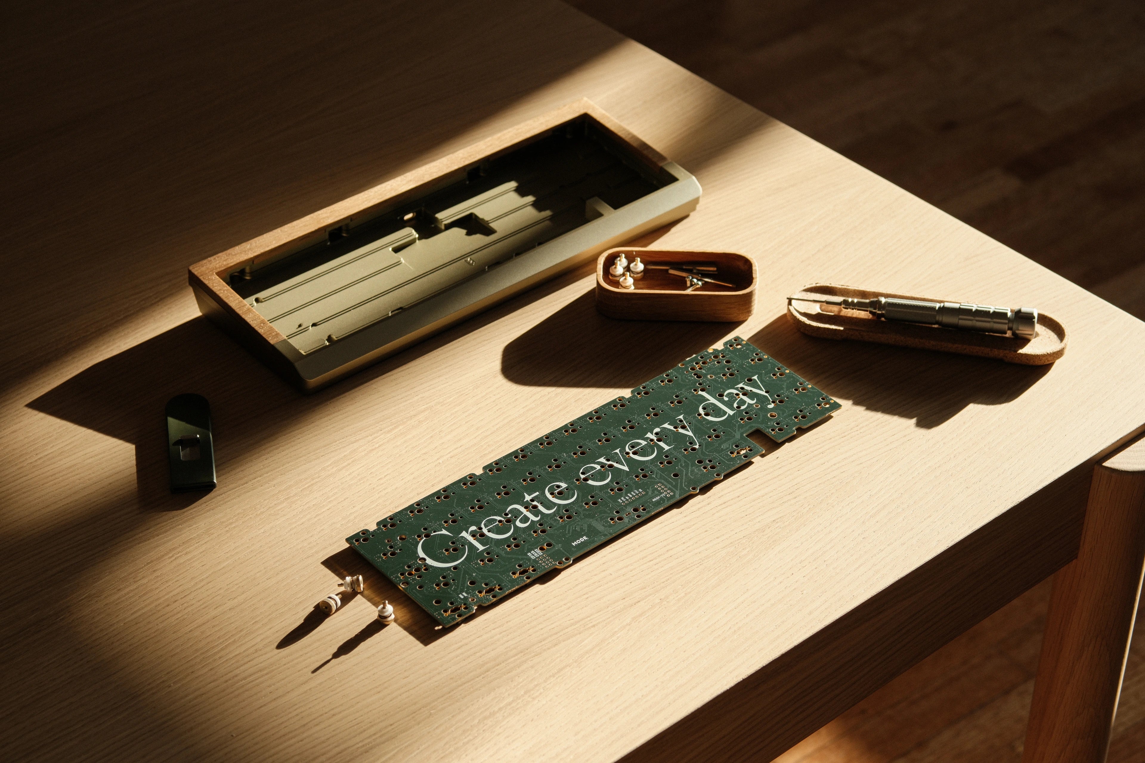 A lineup of Crown Mounting System prototypes, from earliest to final