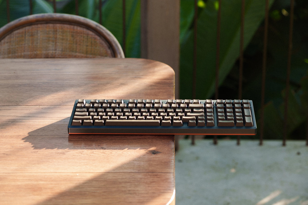 Mode Prologue in Blue Mocha on a wooden patio table